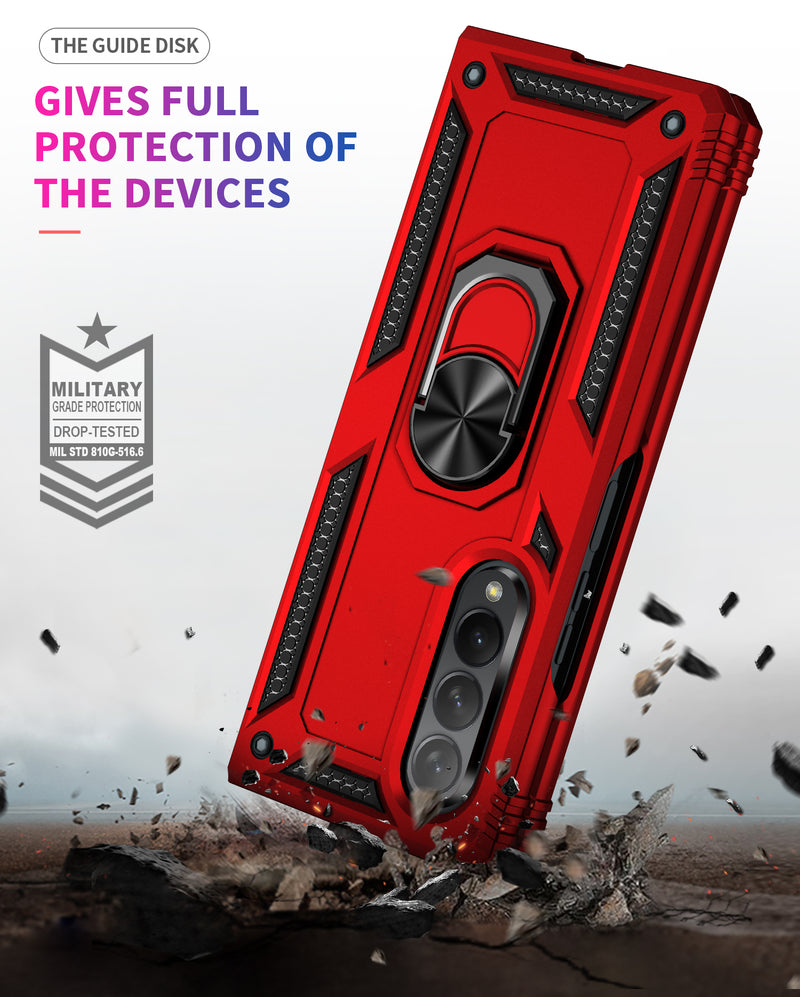 For Samsung Z Fold 4 Armor Magnetic Case Hybrid Metal Ring Holder Stand Red