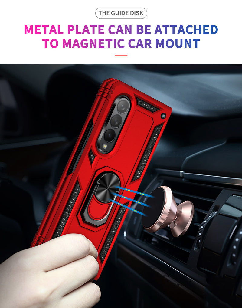 For Samsung Z Fold 4 Armor Magnetic Case Hybrid Metal Ring Holder Stand Red