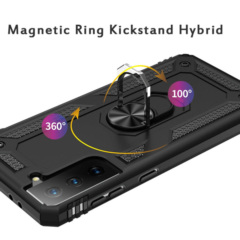 amsung S21 Ultra Armor Magnetic Case Hybrid Metal Ring Holder Stand Black