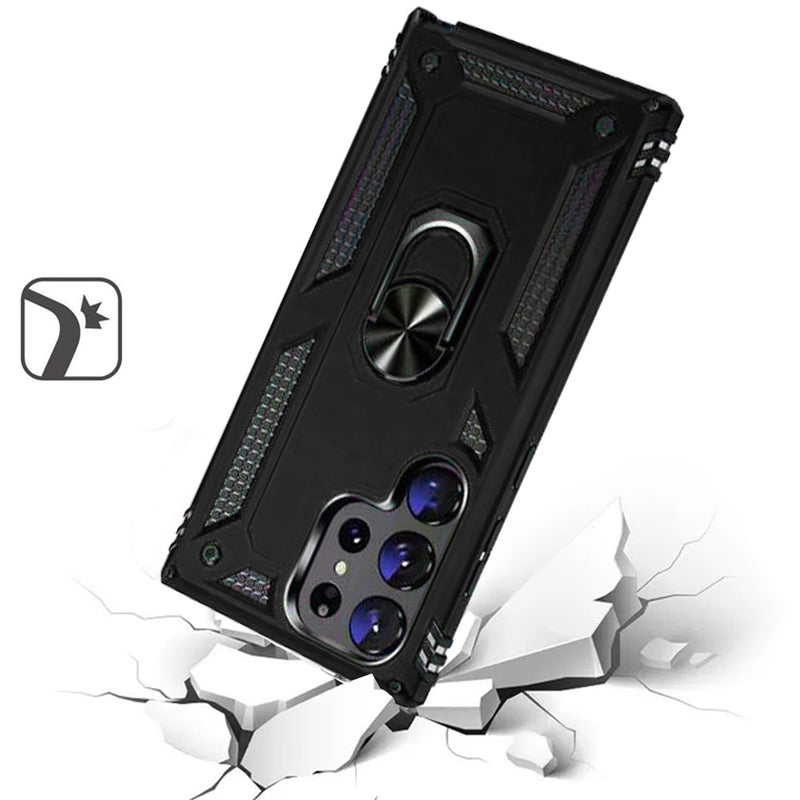 For Samsung S23 Ring Magnetic Kickstand Hybrid Case Cover - Black