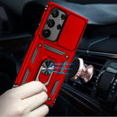 For Samsung S23 Ultra Ring Magnetic Kickstand Hybrid Case Cover - Red