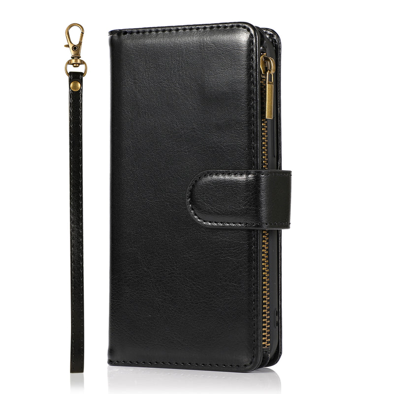 For Apple iPhone 14 Pro Max 6.7" Luxury Wallet Card ID Zipper Money Holder Case Cover - Black