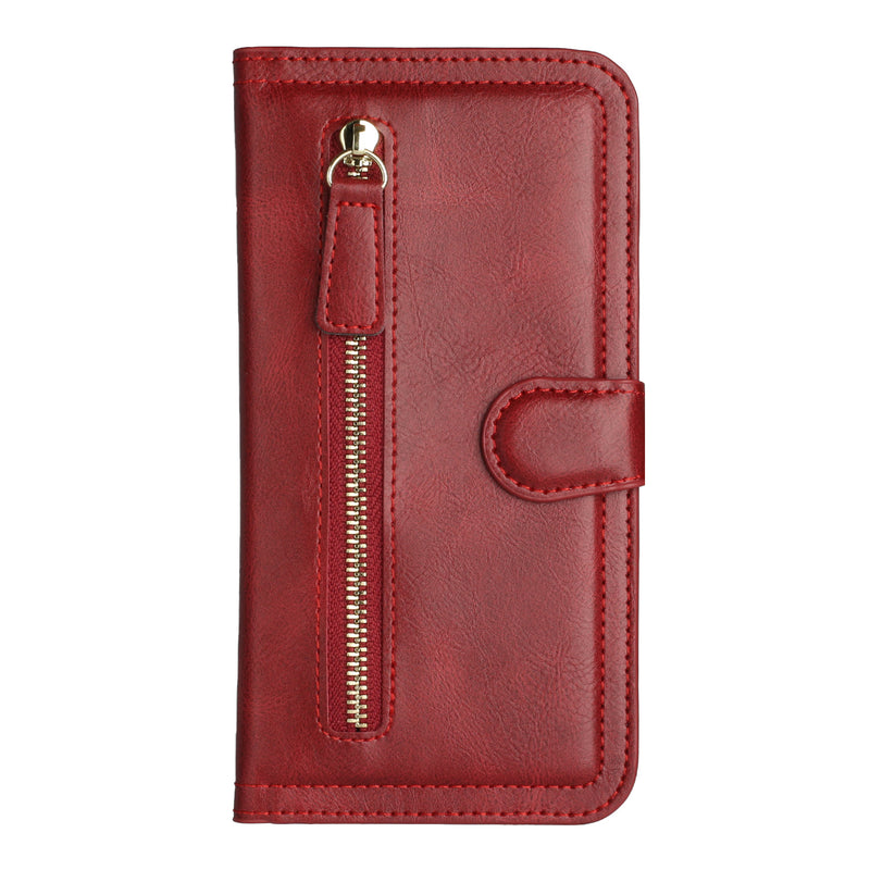 For Samsung Galaxy A03s 2022 Premium Wallet MultiCard Holder Money Zipper With Magnetic Flap - Red