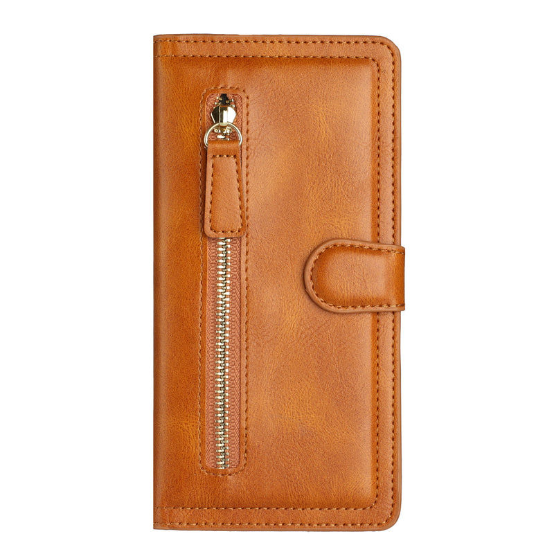 For Samsung Galaxy A03s 2022 Premium Wallet MultiCard Holder Money Zipper With Magnetic Flap - Tan