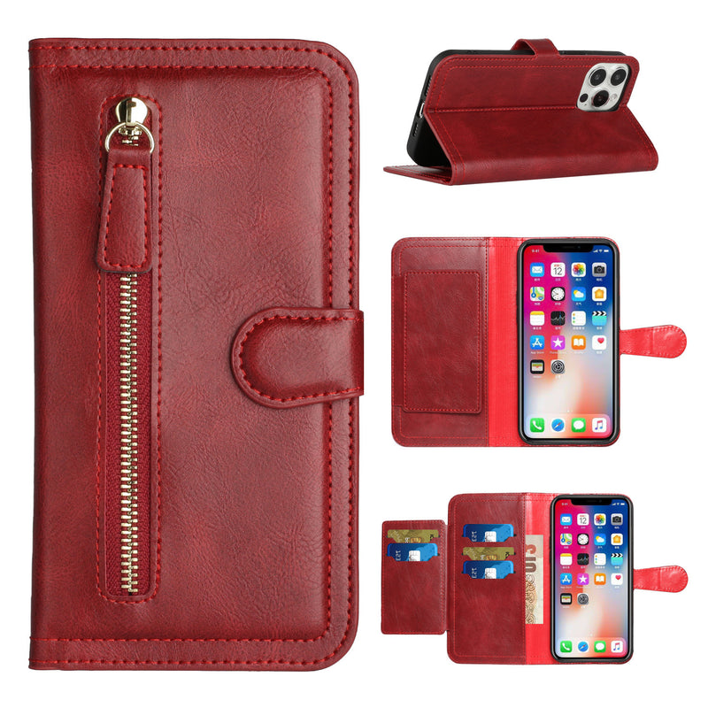 For Samsung Galaxy A03s 2022 Premium Wallet MultiCard Holder Money Zipper With Magnetic Flap - Red