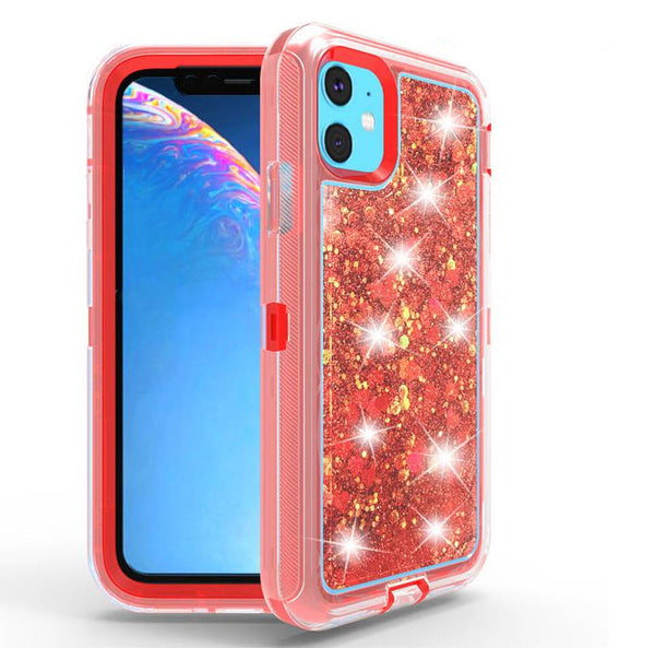 Liquid Glitter Floating Sand Heavy Duty Case for Apple iPhone 11 Pro Max (6.5") Red