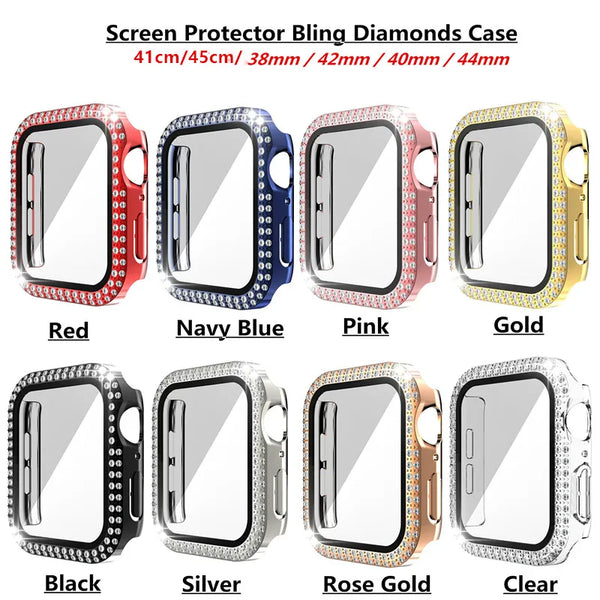 Diamond Screen Protector watch Case for Apple iWatch 45mm 44mm 42mm 41mm 40mm 38mm Bling Crystal Full Cover Protective Cases PC Bumper With Retail box