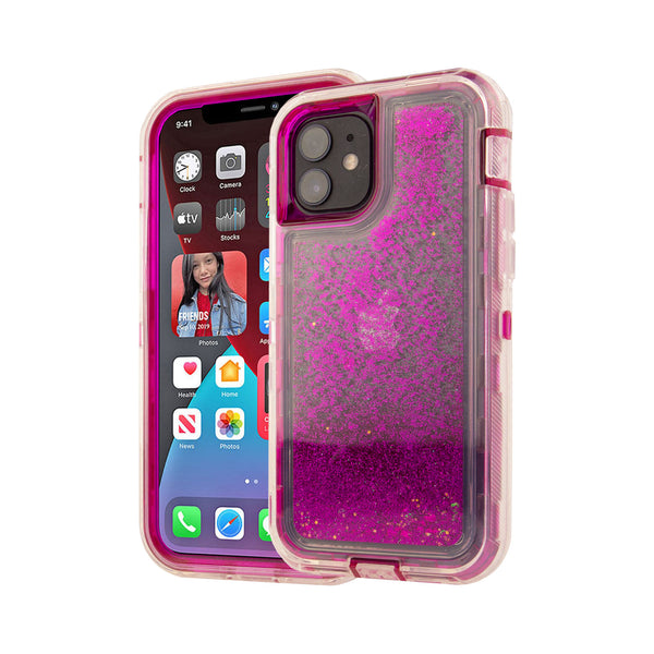 Liquid Glitter Floating Sand Heavy Duty Case for Apple iPhone 12/12 Pro (6.1") Pink