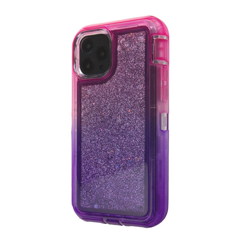 Liquid Glitter Floating Sand Heavy Duty Case for Apple iPhone 11 Pro Max (6.5") Pink Purple