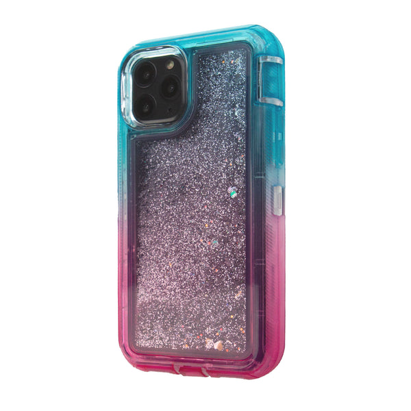 Liquid Glitter Floating Sand Heavy Duty Case for Apple iPhone 11 Pro Max (6.5") Teal Pink