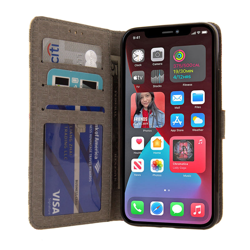 Premium Synthetic Leather Wallet Case for Apple iPhone 11 Pro Max (6.5") With Credit Card Holder Stand Black Brown