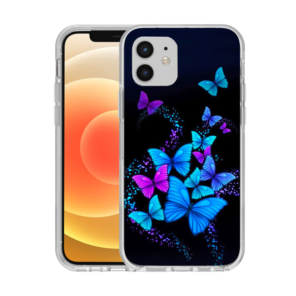 Hard Acrylic Shockproof Antiscratch Case Cover for Apple iphone 12 6.1" Blue Butterfly