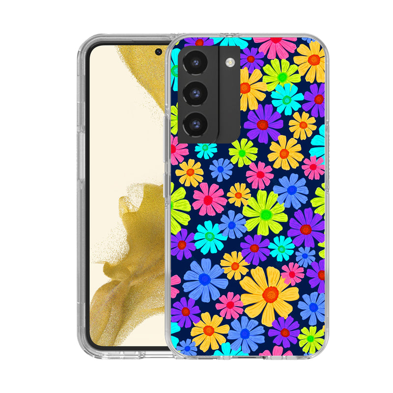 Hard Acrylic 2.0mm Thick Shockproof Case Cover for Samsung S22 Colorful Flower