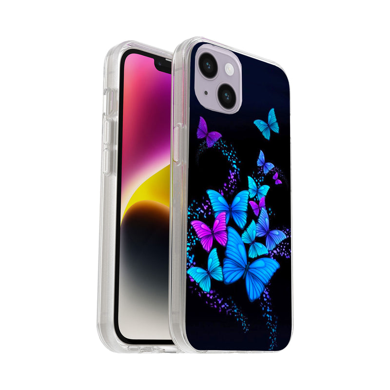 Hard Acrylic Shockproof Antiscratch Case Cover for Apple iphone 14 Blue Butterfly