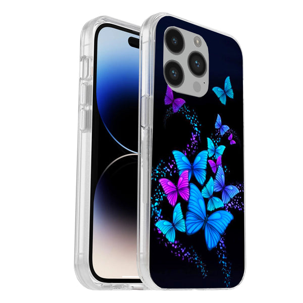 Hard Acrylic Shockproof Antiscratch Case Cover for Apple iphone 14 Pro Max Blue Butterfly