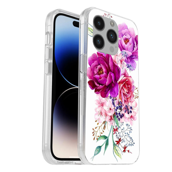 Hard Acrylic Shockproof Antiscratch Case Cover for Apple iphone 14 Pro Max Peony Flower