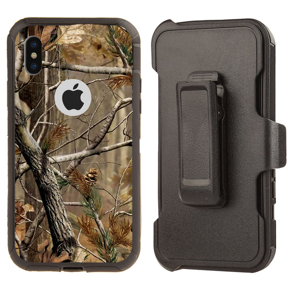Shockproof Case for Apple iPhone X/XS Camouflage Tree Brown Cover Clip Rugged