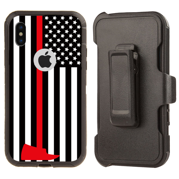 Shockproof Case for Apple iPhone X/XS Fire Department Flag Cover Clip Heavy Duty