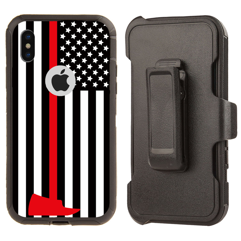 Shockproof Case for Apple iPhone X/XS Fire Department Flag Cover Clip Heavy Duty