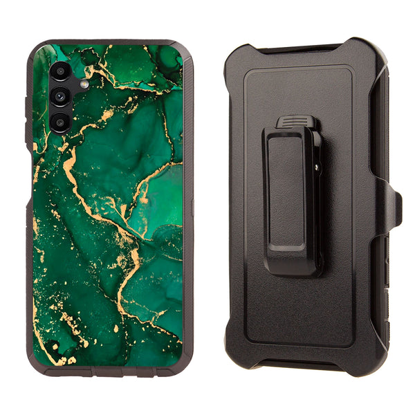 Shockproof Case for Samsung Galaxy A13 Marble Green Emerald Cover Rugged Heavy