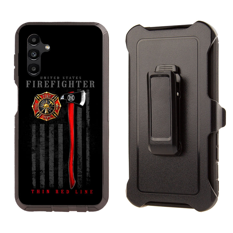Shockproof Case for Samsung Galaxy A13 Cover Clip Rugged Firefighter Thin Red Line