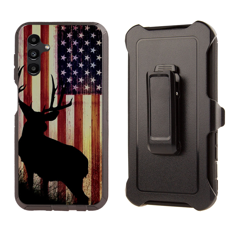 Shockproof Case for Samsung Galaxy A13 Deer Contour USA Flag Cover Rugged Heavy