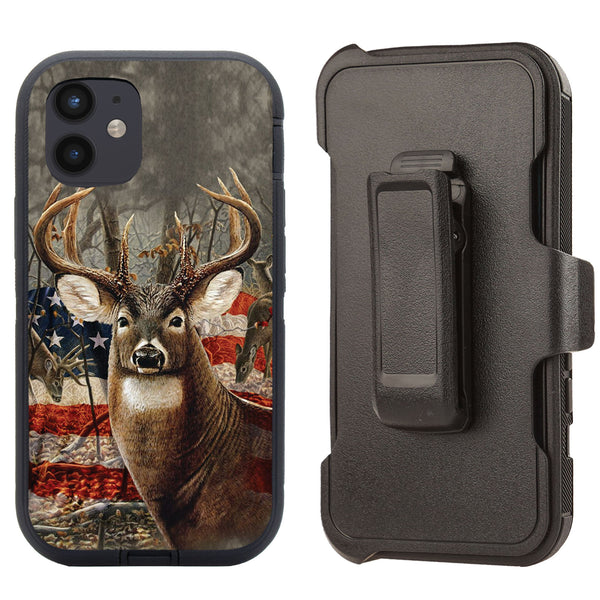 Shockproof Case for Apple iPhone 12 6.1" Deer American Flag