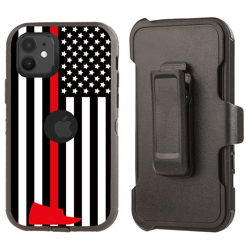 Shockproof Case for Apple iPhone 12 6.1" Fire Department Flag Cover Clip Heavy