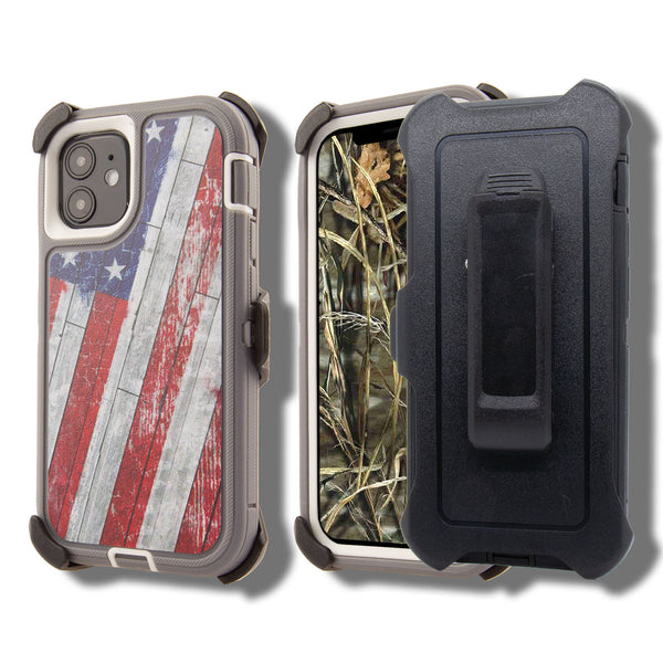 Shockproof Case for Apple iPhone 12 6.1" USA Flag Clip Cover Rugged Heavy Duty