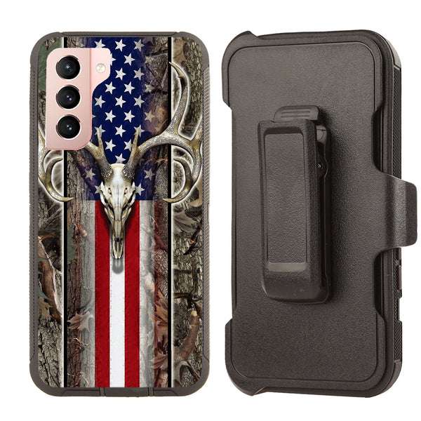 Shockproof Case for Samsung Galaxy S21 Deer Skull USA Flag Rugged Heavy Duty