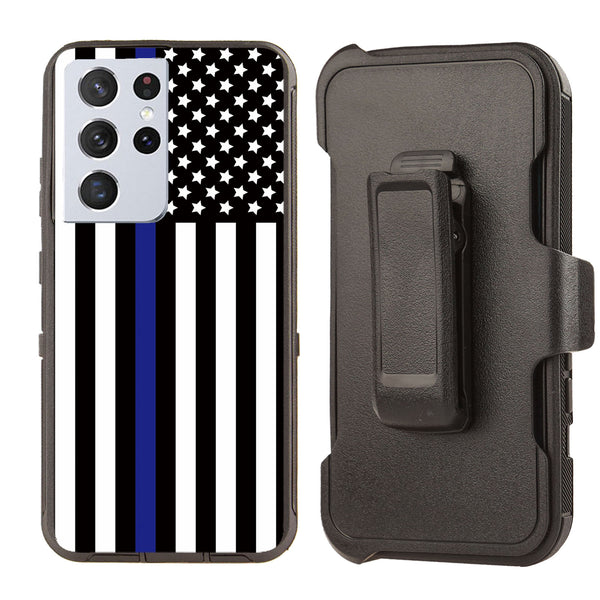 Shockproof Case for Samsung Galaxy S21 Ultra Police Flag Cover Rugged Heavy Duty