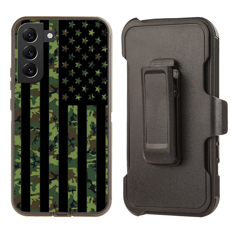 Shockproof Case for Samsung Galaxy S23 Cover Clip Military Camouflage Flag