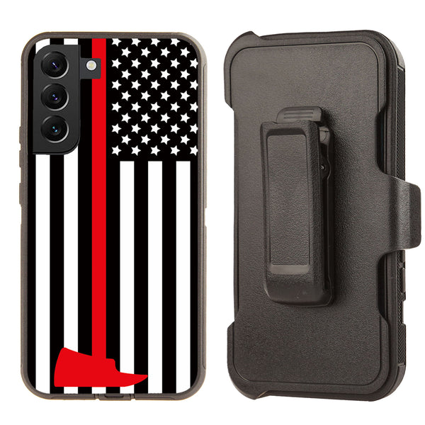 Shockproof Case for Samsung Galaxy S22 Thin Red Line Flag Cover Clip Heavy Duty