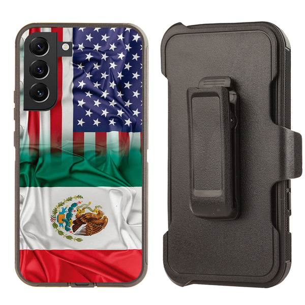 Shockproof Case for Samsung Galaxy S23 Cover Clip Mexico+USA Flag