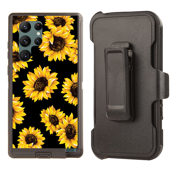 Shockproof Case for Samsung Galaxy S23 Ultra with Clip Sunflower