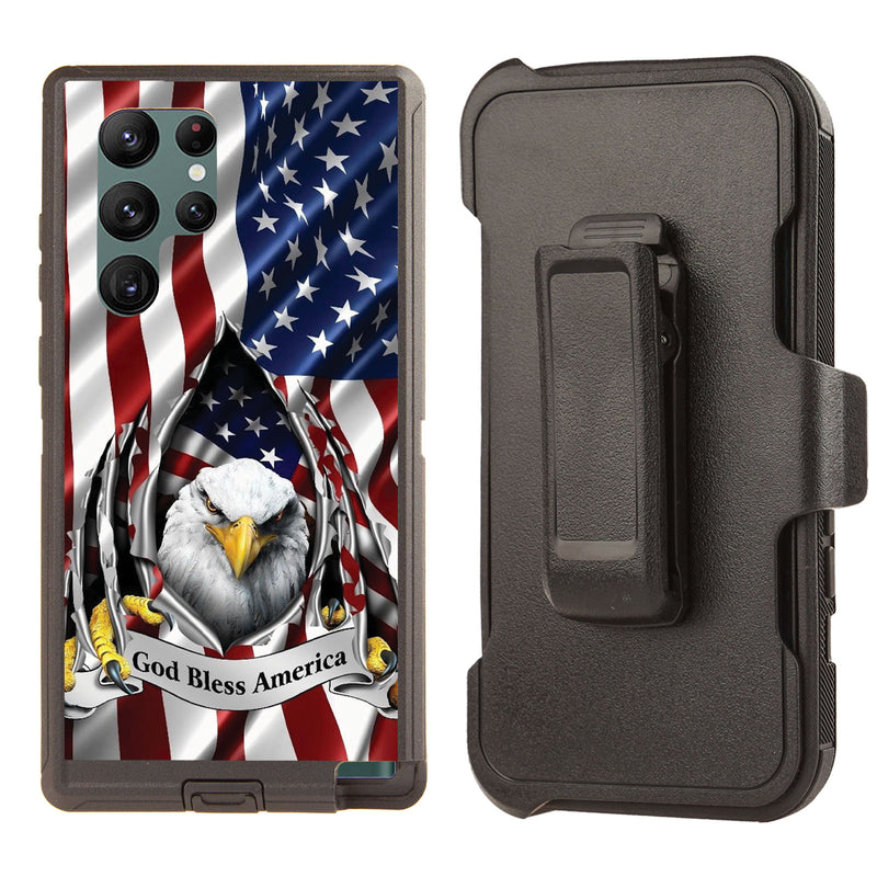 Shockproof Case for Samsung Galaxy S23 Ultra with Clip Eagle USA Flag