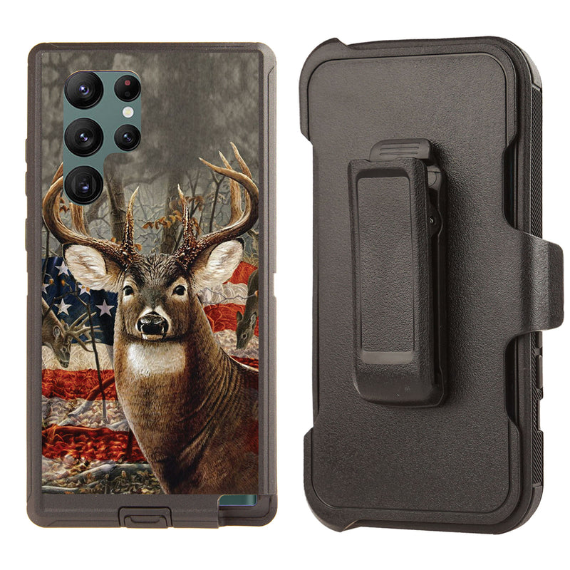 Shockproof Case for Samsung Galaxy S23 Ultra with Clip Deer Flag