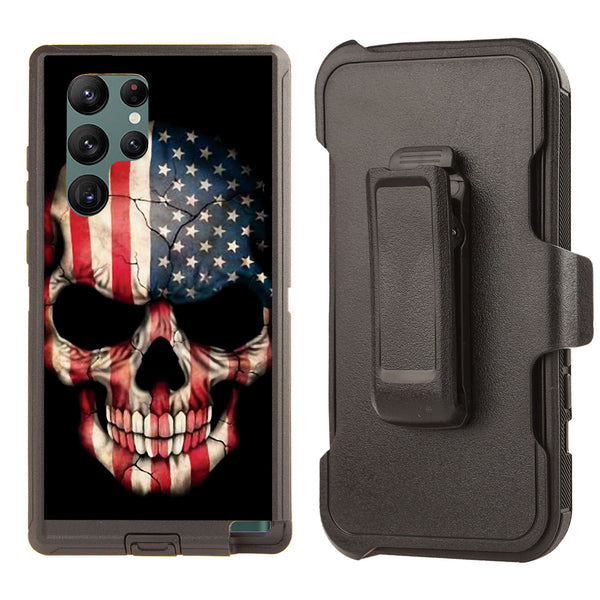 Shockproof Case for Samsung Galaxy S23 Ultra with Clip Skull Flag