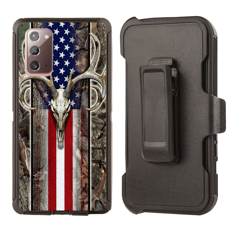 Shockproof Case for Samsung Galaxy Note 20 Cover Clip Deer Skull USA Flag Rugged