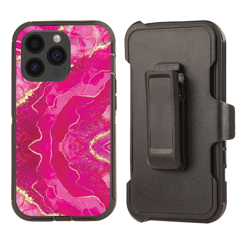 Shockproof Case for Apple iPhone 13 Pro Rugged Heavy Duty Pink Marble