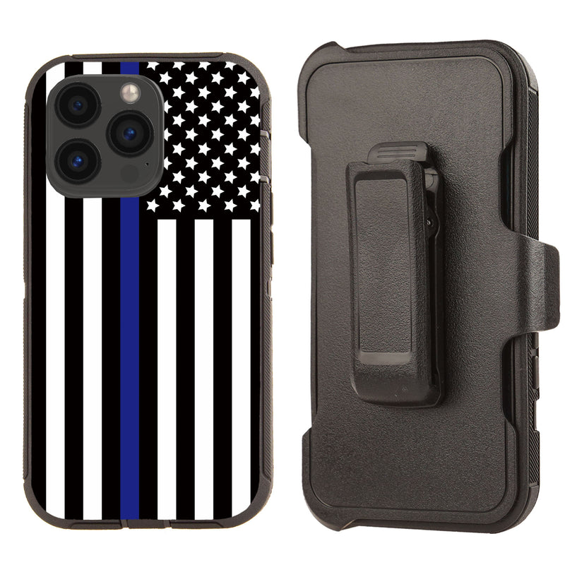 Shockproof Case for Apple iPhone 13 Pro Thin Blue Line Police Flag Rugged Heavy