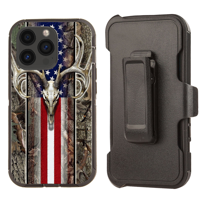 Shockproof Case for Apple iPhone 13 Pro Max Deer Skull USA Flag Rugged Heavy