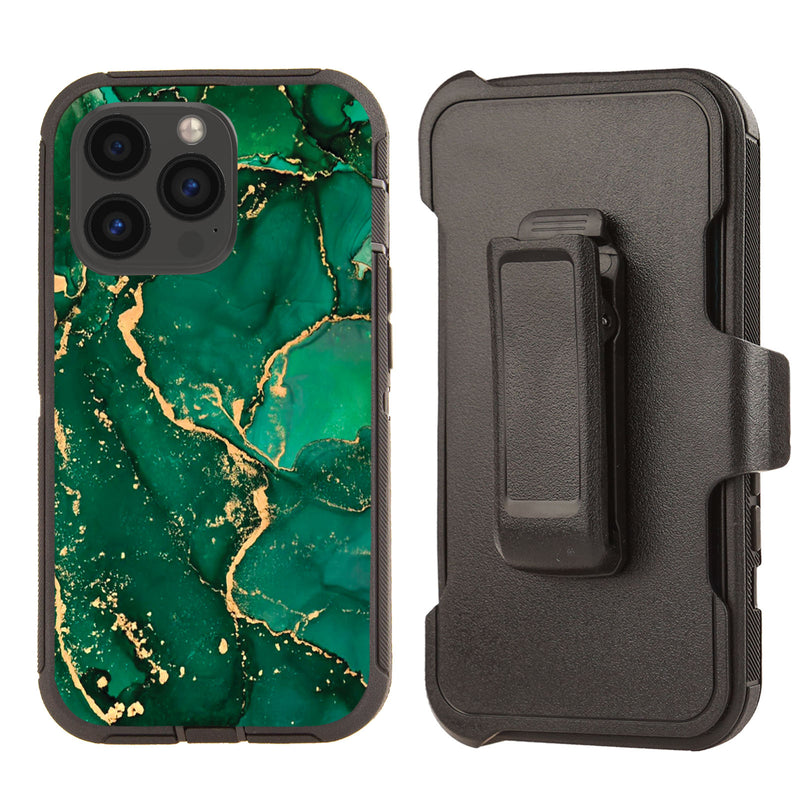 Shockproof Case for Apple iPhone 13 Pro Rugged Heavy Duty Green Marble