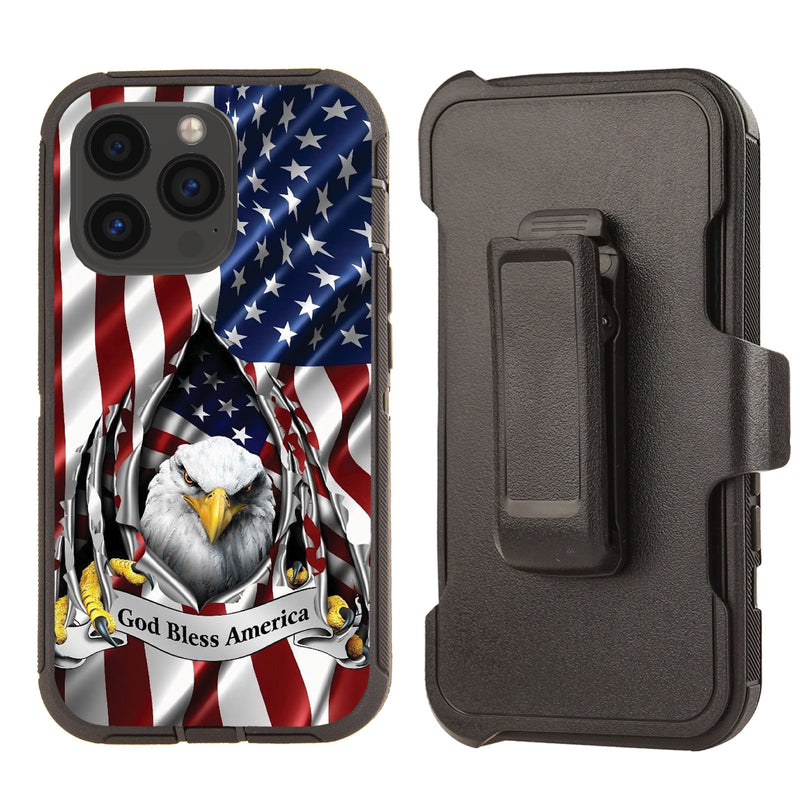 Shockproof Case for Apple iPhone 13 Pro Rugged Heavy Duty Eagle Flag Cover Clip
