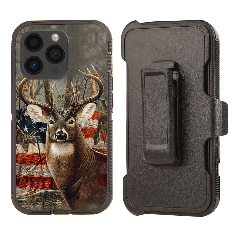 Shockproof Case for Apple iPhone 13 Pro Rugged Heavy Duty Deer US Flag