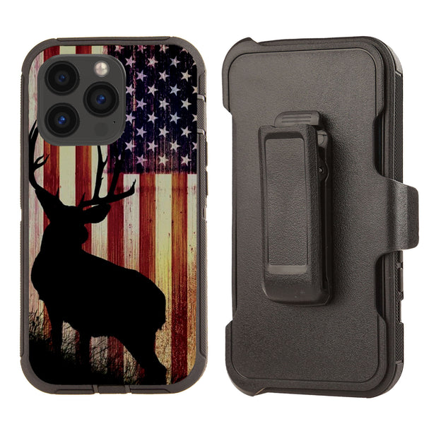 Shockproof Case for Apple iPhone 13 Pro Max Deer Contour USA Flag Cover Rugged