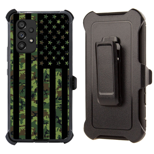 Shockproof Clip Case for Samsung Galaxy A53 Military Camouflage USA Flag Cover