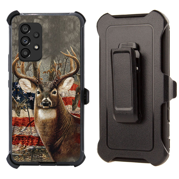 Shockproof Clip Case for Samsung Galaxy A53 5G Deer Camouflage USA Flag