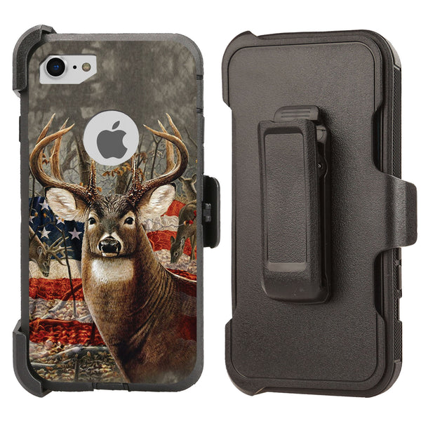 Shockproof Case for Apple iPhone 7 8 Deer Camouflage USA Flag