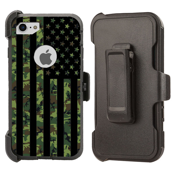 Shockproof Case for Apple iPhone 7 8 Military Camouflage USA Flag Cover Clip